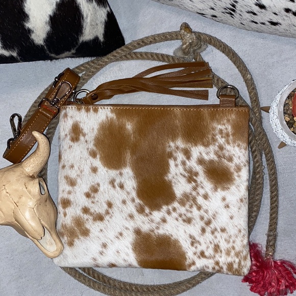 New Handmade Real Cowhide Leather Crossbody Purse Handbag Hair On - Picture 2 of 4